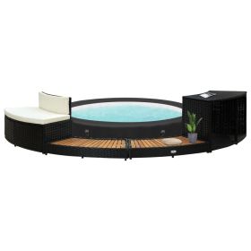 Spa Surround Black Solid acacia wood, poly rattan, steel Large
