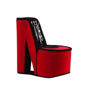 9" Tall Display Jewelry Box with Hooks, High Heel Shoe Design, Red Velvet