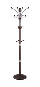 73" Tall Chrome and Wood Coat Rack, Espresso finish
