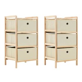 Storage Rack Set of 2 Beige Cedar wood and Polypropylene fabric