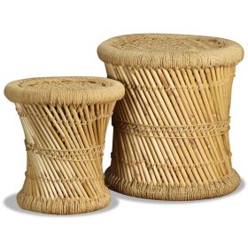 Stool Set of 2 Natural bamboo and jute Bamboo and jute Set of 2