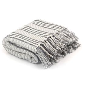 Throw Grey and White 100% Cotton 86.6 x 98.4 in. Throw