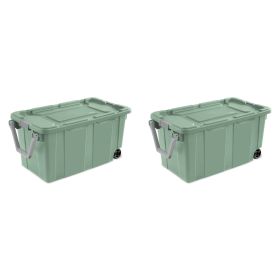 Extra Large Storage Bin, 40 Gallon Wheeled Plastic Storage Container with Handle, Green, Pack of 2