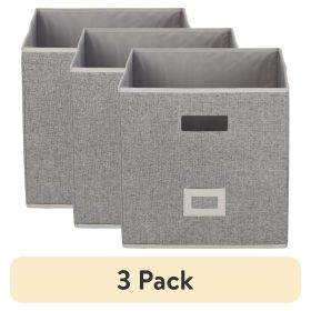 (3 pack)Cube Polyester & Cotton Adult Storage Bin, 12.75in W x 15in D x 12.75in H