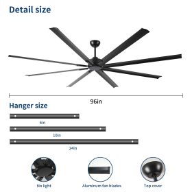 96 Inch Industrial DC Motor Ceiling Fan, Large Ceiling Fan with 8 Reversible Blades, 5-Speed Remote Control