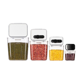 Kitchen Clear Plastic, 4-Piece Set, Airtight Food, Flour And Sugar Storage Container Set Utensils Kitchen Containers Kitchen Clear (Option: 1set)