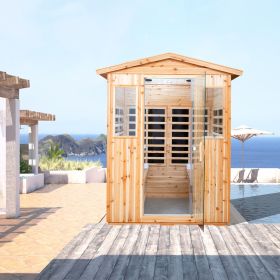 Four person Old fir Far-infrared outdoor sauna room (Color: as Pic)