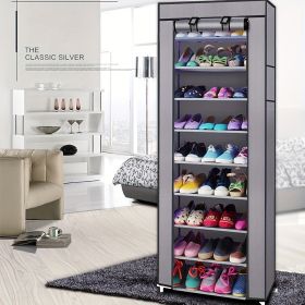1 Large Capacity 10-Tier Non-Woven Shoe Rack, Space-Saving, Tall & Narrow, Movable for Dust Removal, Stable Structure, Multi-Color (Color: gray)